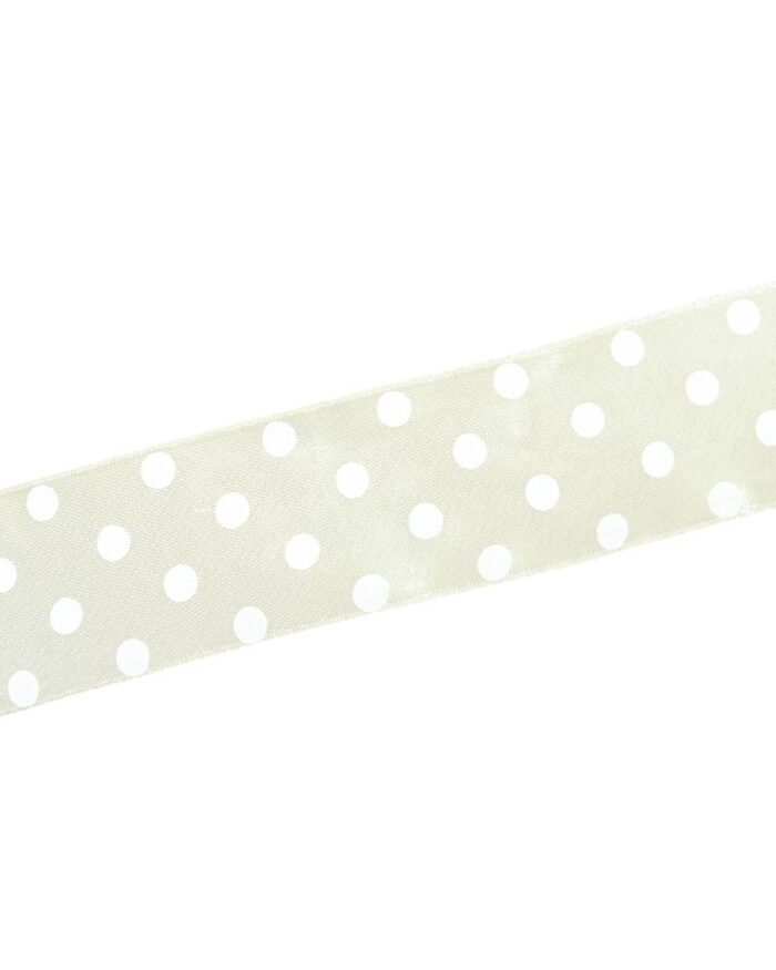 Panglica satin cu buline 4cm - 02-alb-galbui+alb - imagine 1