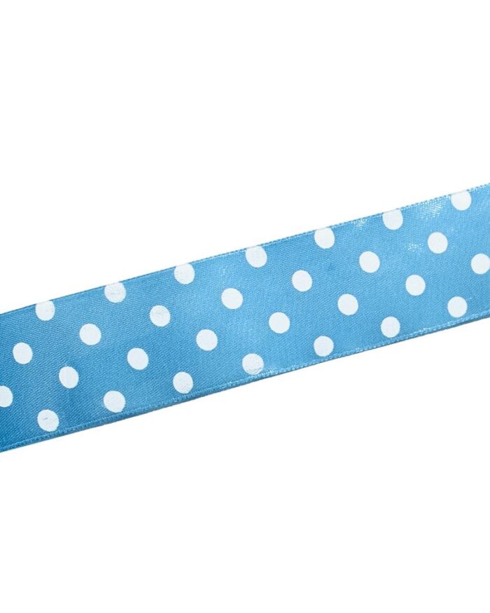 Panglica satin cu buline 2,5cm - 12-albastru-deschis+alb - imagine 1