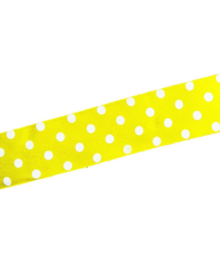 Panglica satin cu buline 1,2cm - 15-galben+alb - imagine 1