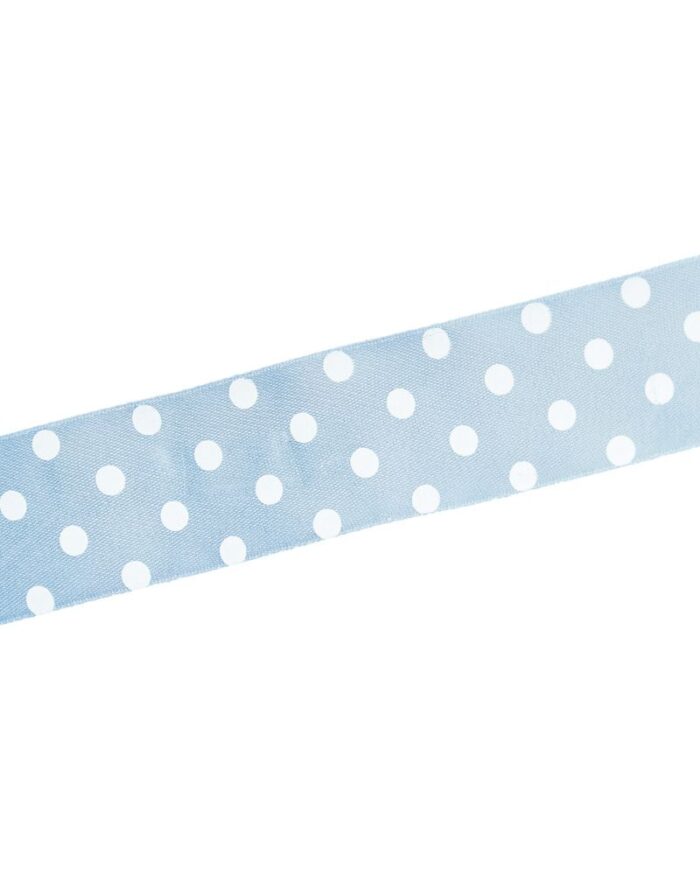 Panglica satin cu buline 4cm - 172-albastru-pal+alb - imagine 1