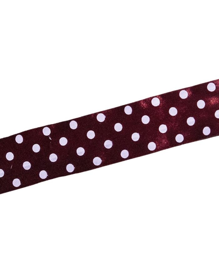 Panglica satin cu buline 0,7cm - 48-visiniu+alb - imagine 1