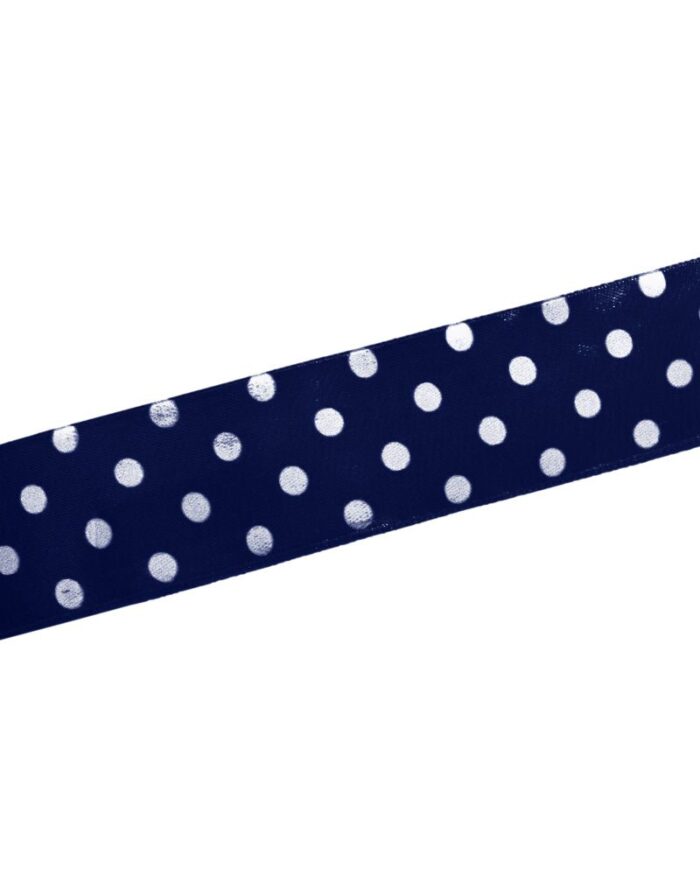 Panglica satin cu buline 1,2cm - 81-albastru-inchis+alb - imagine 1