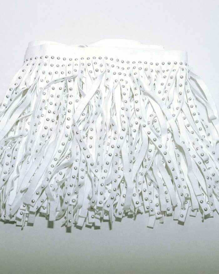 Franjuri imitatie de piele cu strasuri rotunde - imagine 2