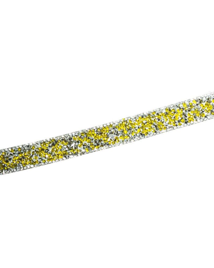 Bandă decorativă cu strasuri de lipit - ST204-argintiu+galben - imagine 1