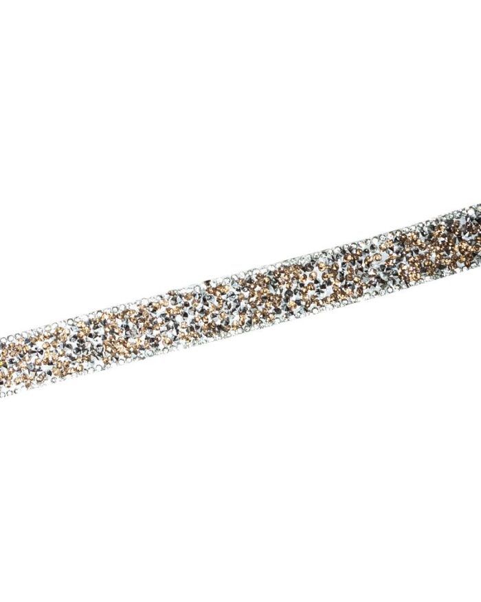 Bandă decorativă cu strasuri de lipit; banda decorativa cu strasuri Bandă decorativă cu strasuri de lipit - ST205-argintiu+roz pal - imagine 1