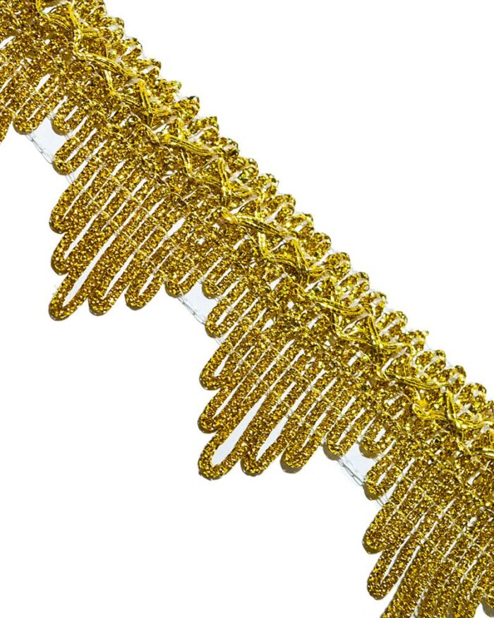 Dantela brodata cu lurex cu aspect metalic argintiu / auriu. Banda lurex dantela.