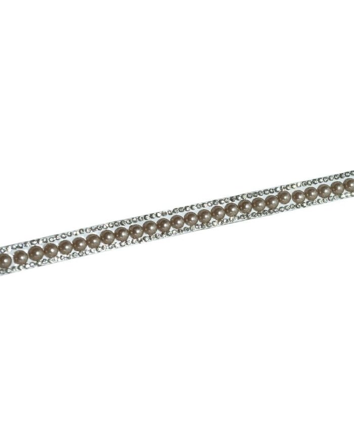 Bandă decorativă de lipit cu stras si perle - PS04-maro - imagine 1