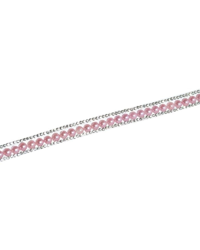 Bandă decorativă de lipit cu stras si perle - PS06-roz-deschis - imagine 1