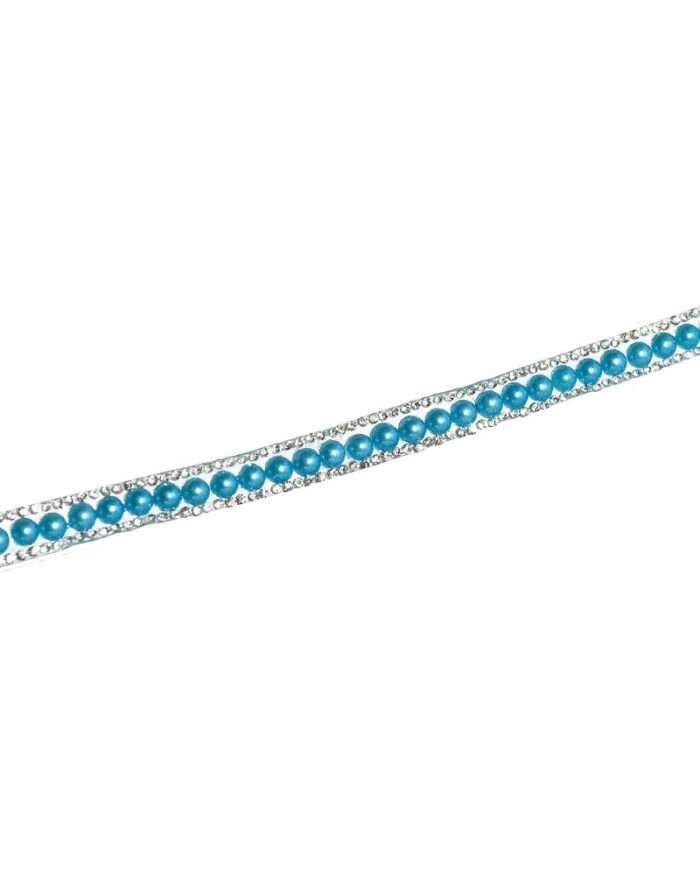 Bandă decorativă de lipit cu stras si perle - PS10-turcuaz - imagine 1