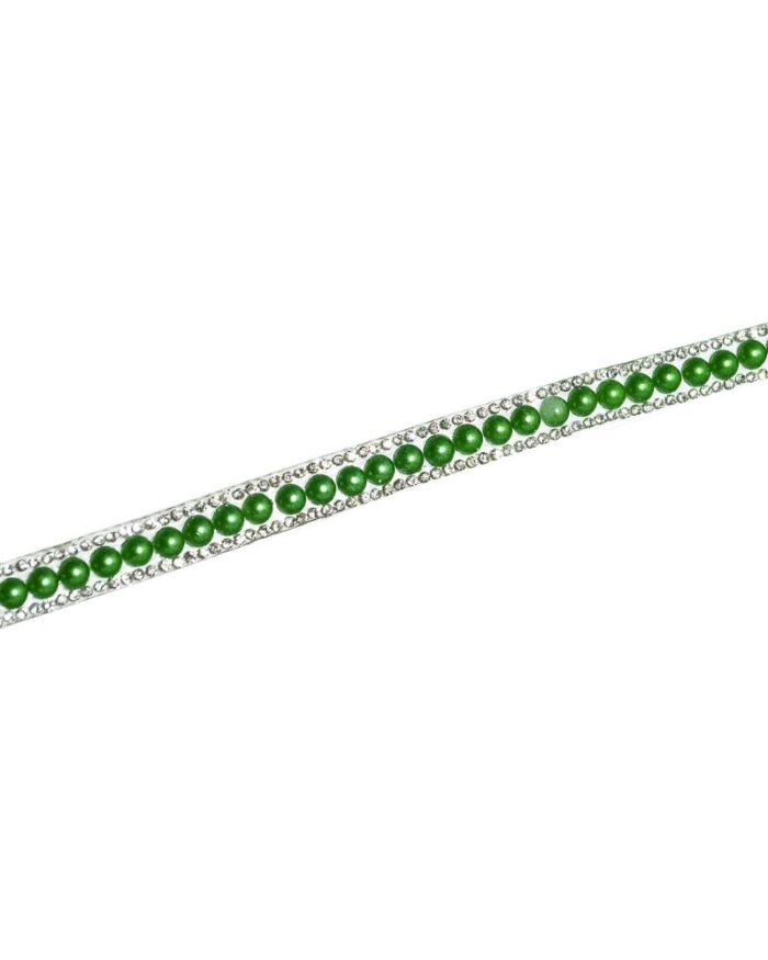 Bandă decorativă de lipit cu stras si perle - PS12-verde - imagine 1