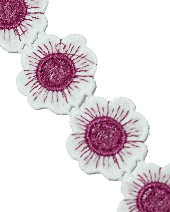 Dantela din bumbac cu flori poliester 35mm - FL204-magenta - imagine 1