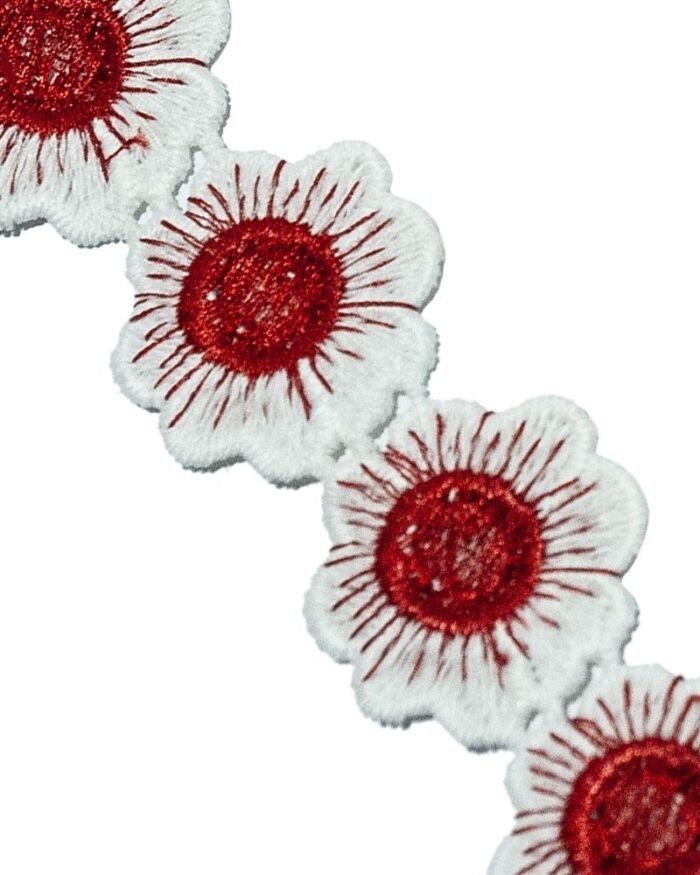 Dantela din bumbac cu flori poliester 35mm - FL206-rosu - imagine 1