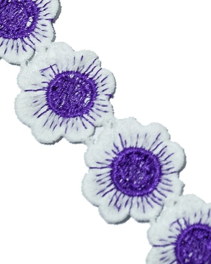 Dantela din bumbac cu flori poliester 35mm - FL207-mov - imagine 1