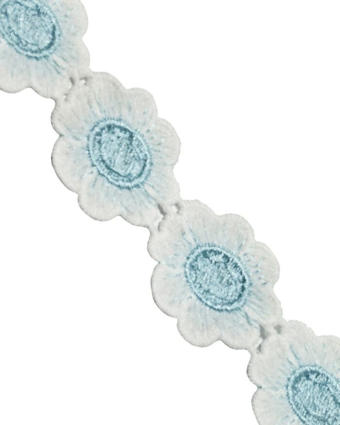 Dantela din bumbac cu flori poliester 35mm - FL208-albastru-deschis - imagine 1