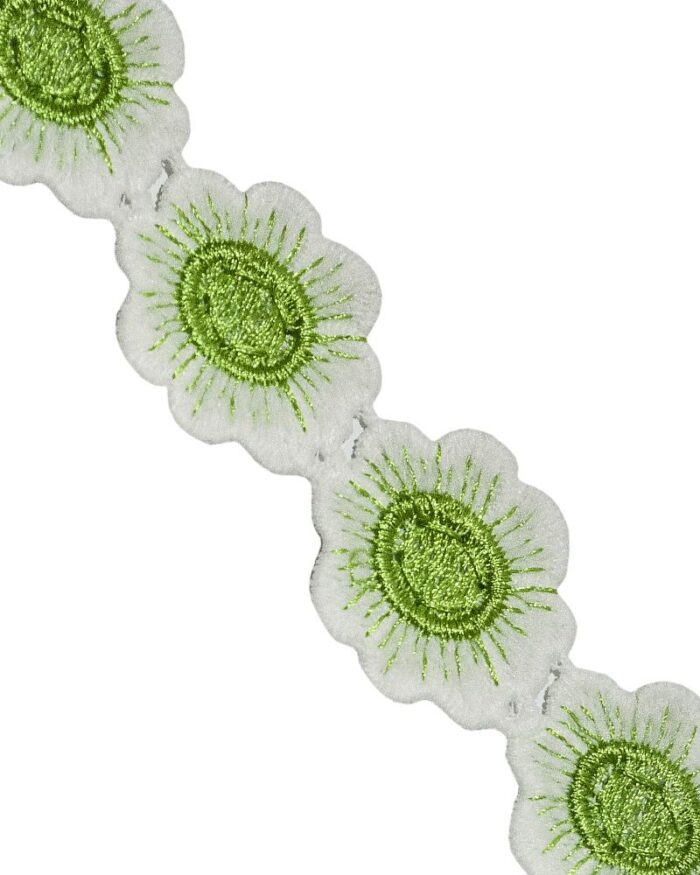 Dantela din bumbac cu flori poliester 35mm - FL210-verde - imagine 1