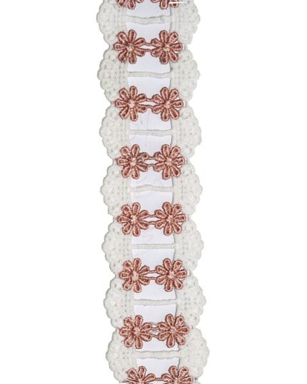 Dantela din bumbac cu flori poliester 45mm - D12-roz-pal