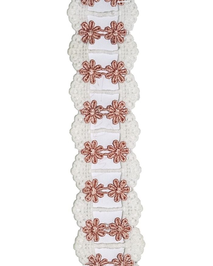 Dantela din bumbac cu flori poliester 45mm - D12-roz-pal - imagine 1