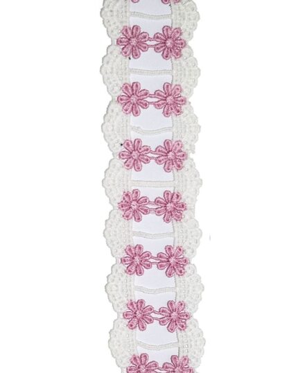Dantela din bumbac cu flori poliester 45mm - D13-roz
