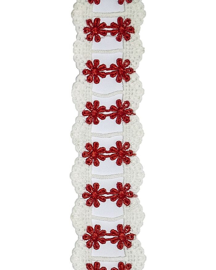 Dantela din bumbac cu flori poliester 45mm - D15-rosu - imagine 1