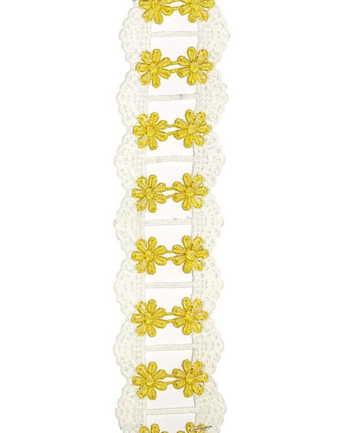 Dantela din bumbac cu flori poliester 45mm - D17-galben - imagine 1