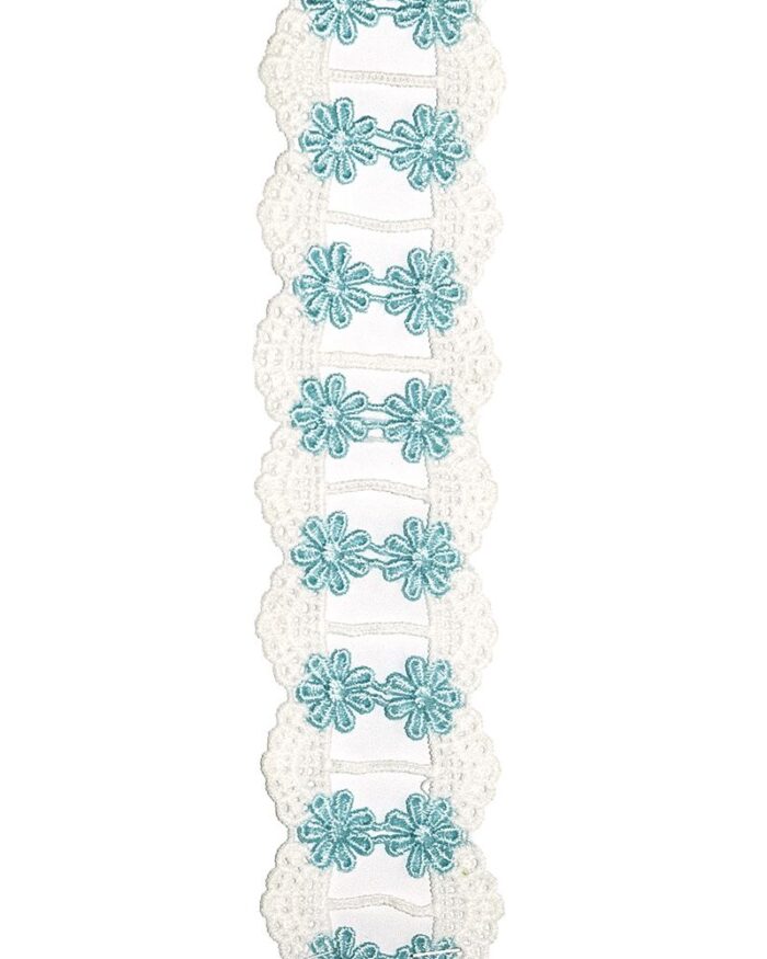 Dantela din bumbac cu flori poliester 45mm - D18-albastru-deschis - imagine 1