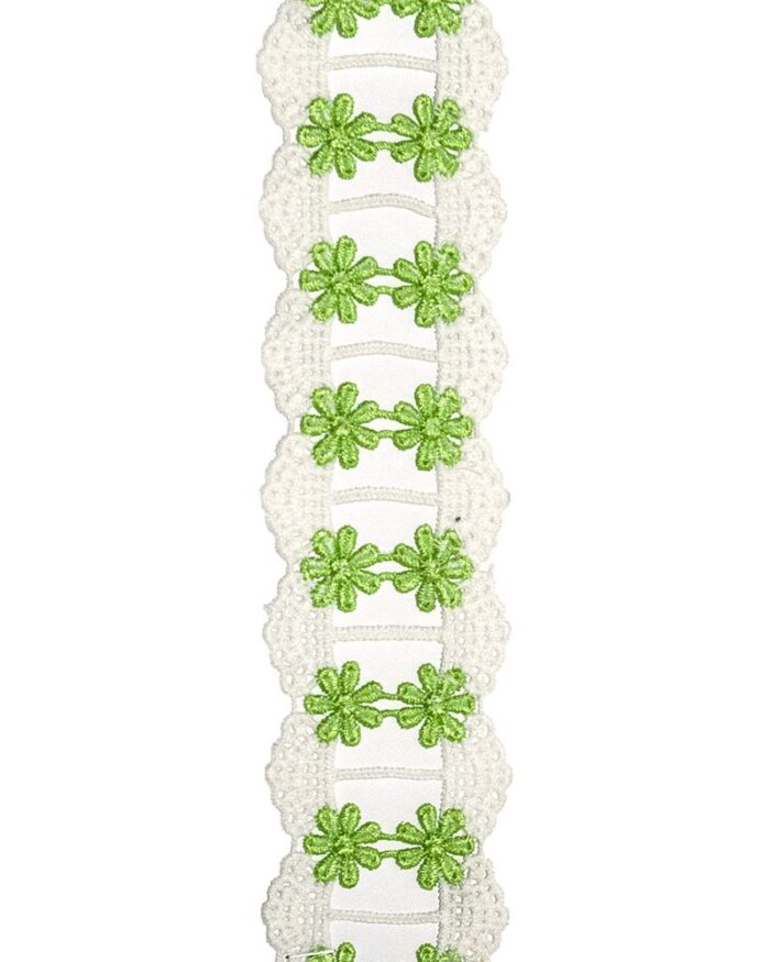 Dantela din bumbac cu flori poliester 45mm - D20-verde - imagine 1