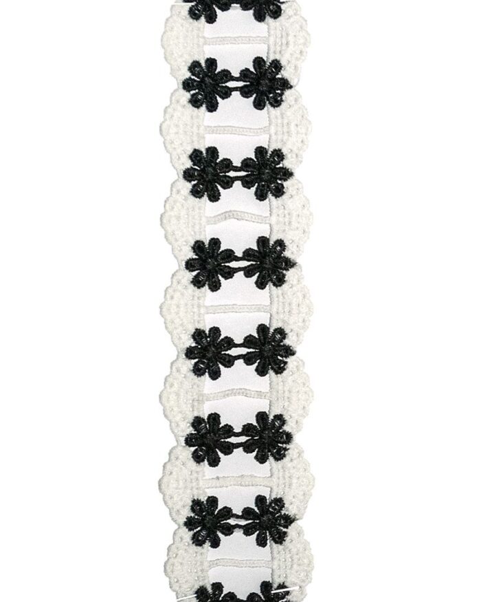 Dantela din bumbac cu flori poliester 45mm - D21-negru - imagine 1