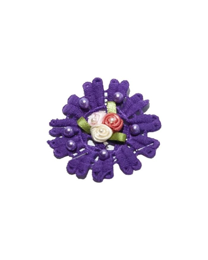 Dantela din bumbac cu flori si perle - FP107-mov - imagine 1