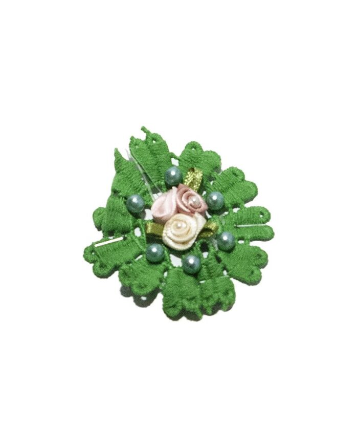 Dantela din bumbac cu flori si perle - FP108-verde - imagine 1