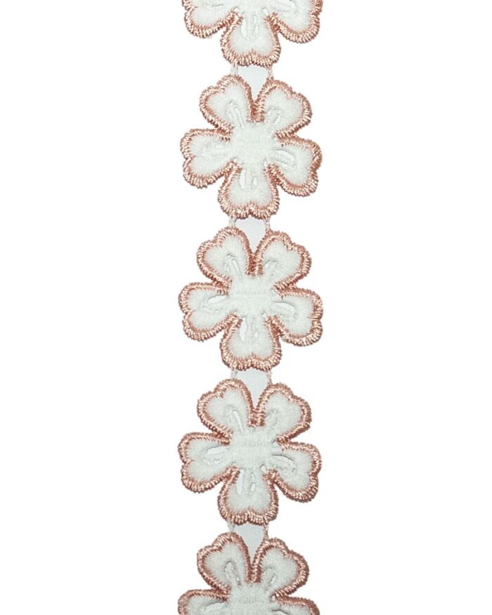 dantela din bumbac cu margine de poliester - FL102-corai-nude - imagine 1