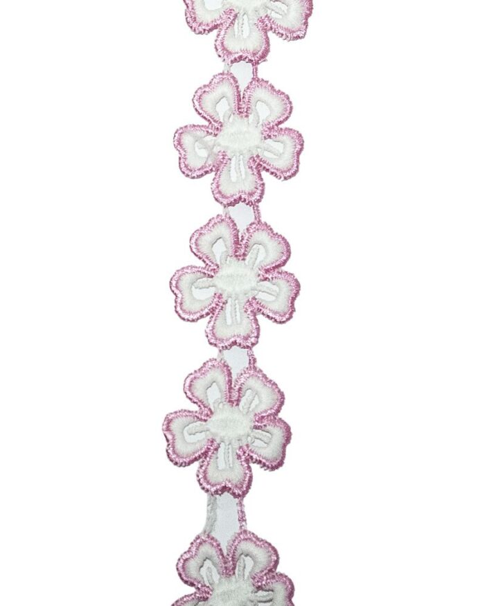 dantela din bumbac cu margine de poliester - FL103-roz - imagine 1