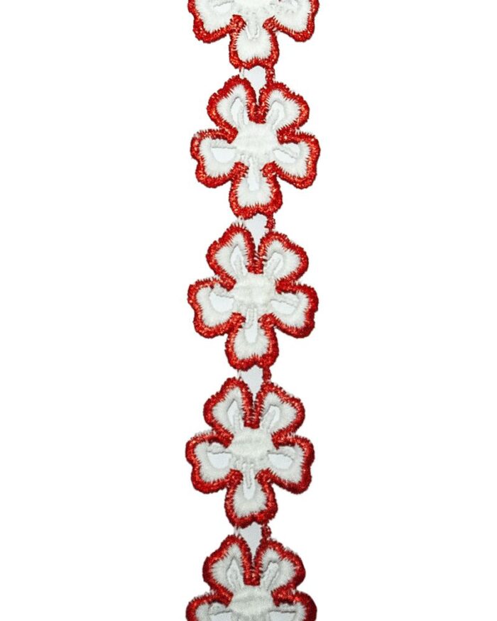 dantela din bumbac cu margine de poliester - FL105-rosu - imagine 1