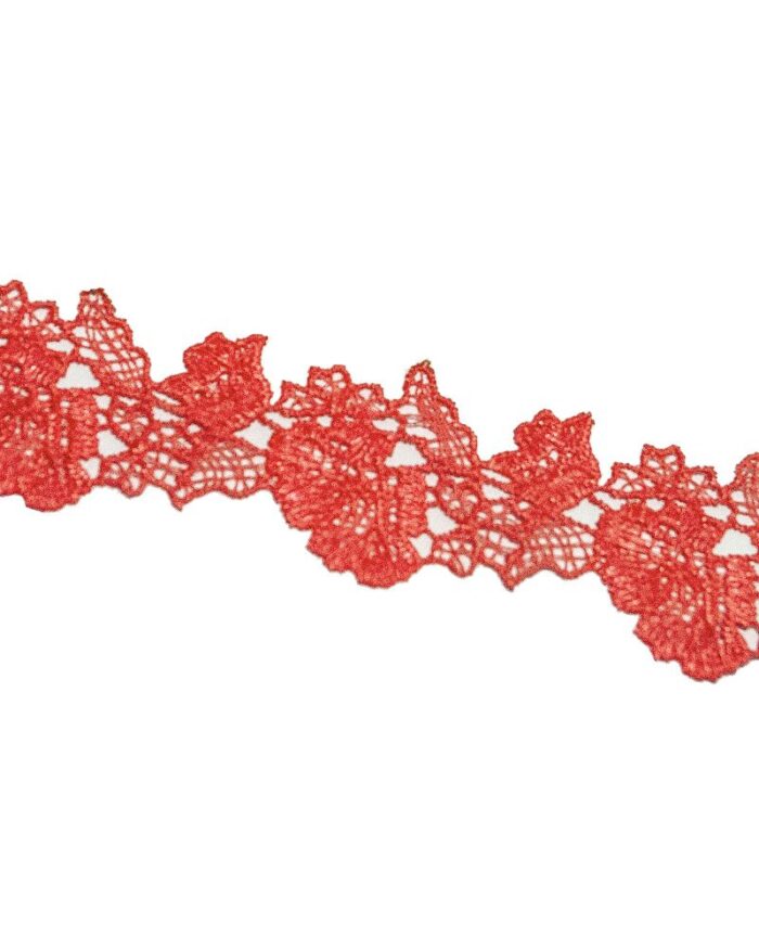 Dantela din poliester cu flori 45mm - D202-corai - imagine 1