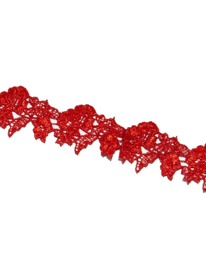 Dantela din poliester cu flori 45mm - D204-rosu - imagine 1