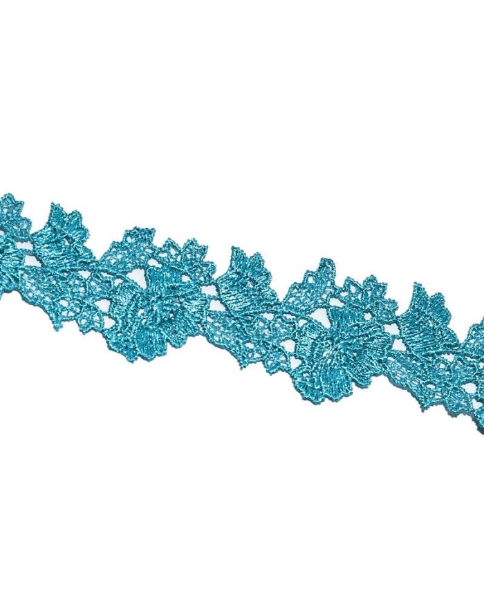 Dantela din poliester cu flori 45mm - D209-turcuaz - imagine 1