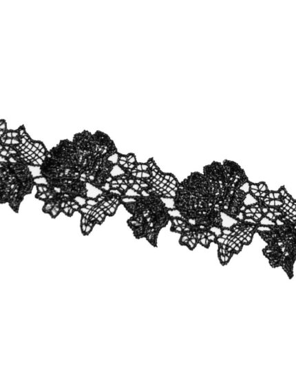 Dantela din poliester cu flori 45mm - D211-negru
