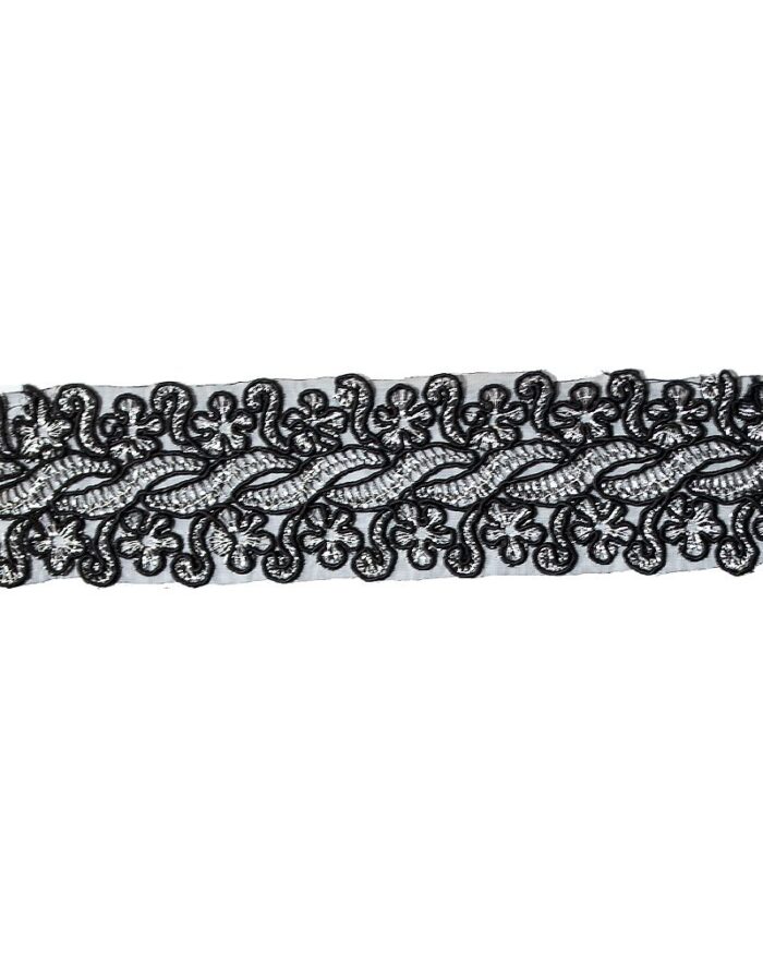 Dantela brodata DBR 4,5cm - DBR553-argintiu - imagine 1