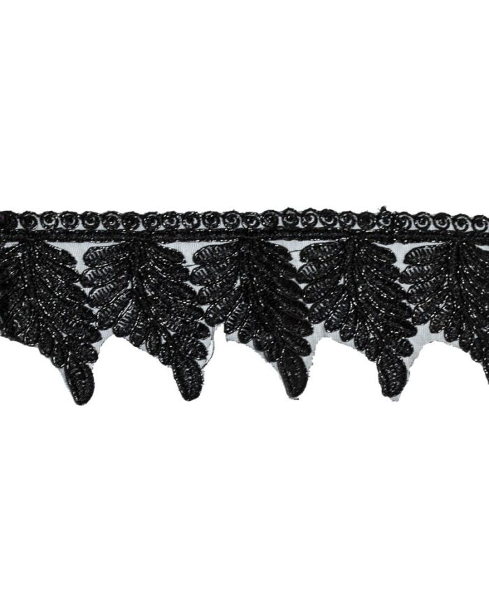 Dantela brodata lurex 65mm - DBR547-negru - imagine 1