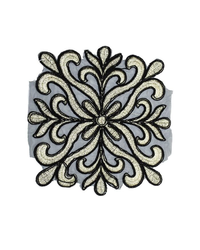 Dantela brodata lurex DBR 16cm - DBR1032-auriu-deschis+negru - imagine 1