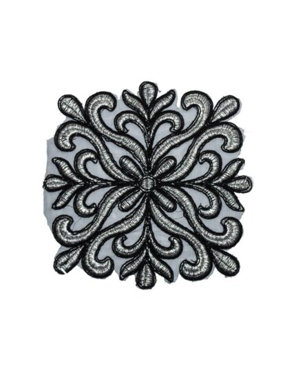 Dantela brodata lurex DBR 16cm - DBR1033-argintiu-inchis+negru