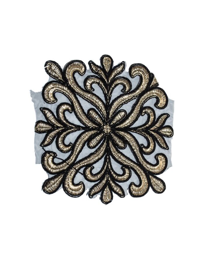 Dantela brodata lurex DBR 16cm - DBR1034-cupru+negru - imagine 1