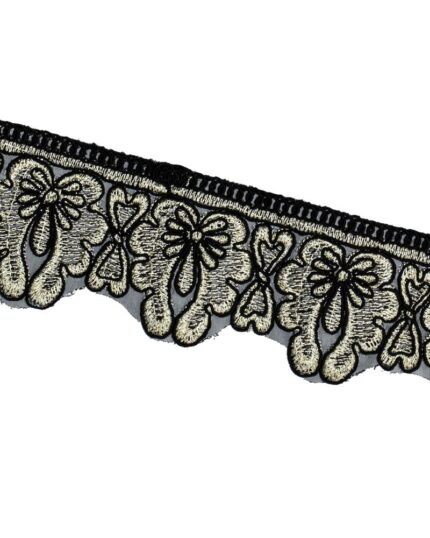 dantela-brodata-poliester-Bumbac+pietre; Dantela brodata poliester+lurex; dantela brodata lurex DBR; dantela brodata; dantela poliester florala 7cm; dantela poliester; dantela florala; dantela din poliester cu fluturi; dantela poliester flori