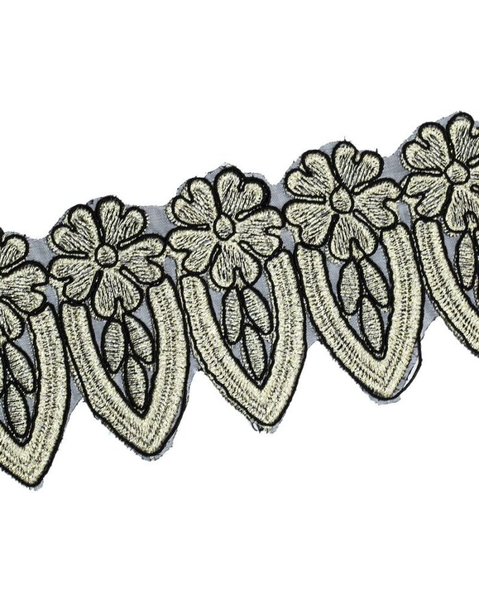 Dantela brodata lurex 85mm - DBR511-auriu-deschis - imagine 1