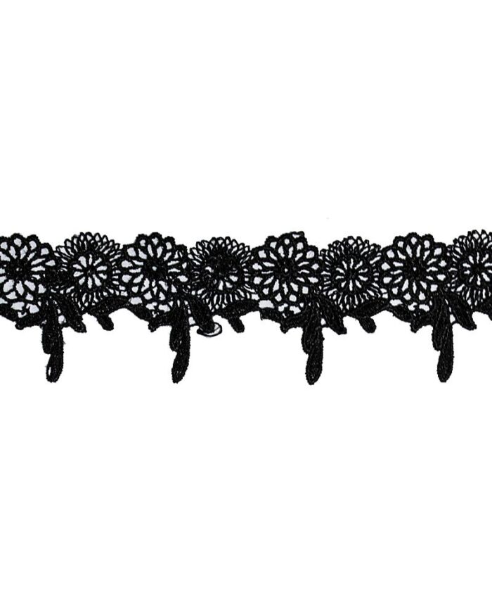 Dantela brodata poliester 5,5cm - D89-negru - imagine 1