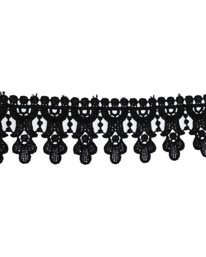Dantela brodata poliester 5cm - D950-negru - imagine 1