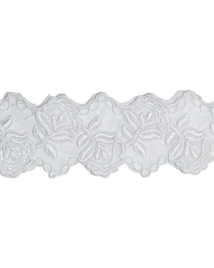 Dantela brodata poliester 65mm - DBR536-alb