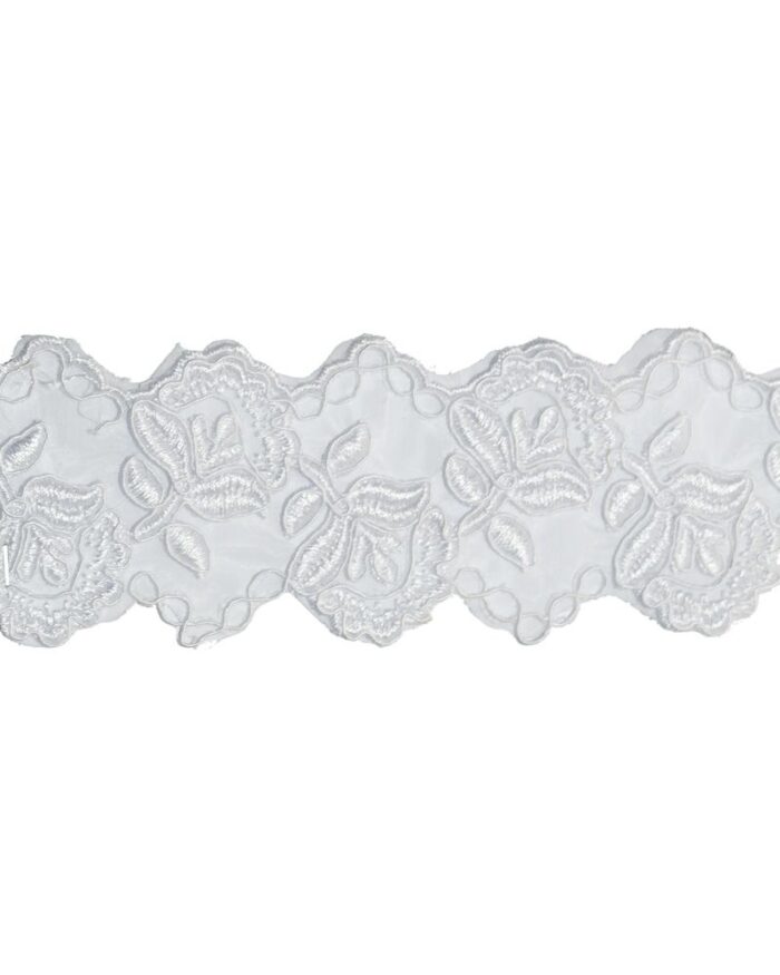 Dantela brodata poliester 65mm - DBR536-alb - imagine 1
