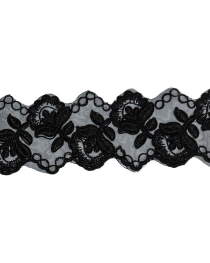 Dantela brodata poliester 65mm - DBR537-negru