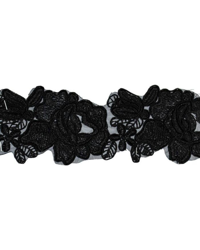 Dantela brodata poliester 70mm - DBR535-negru - imagine 1