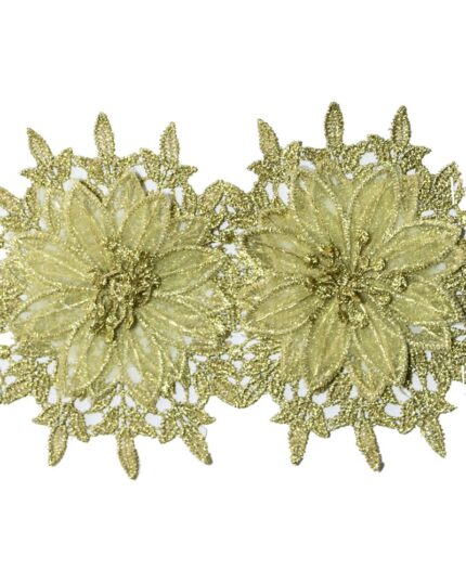 Dantela lurex flori 11cm - F99080-auriu